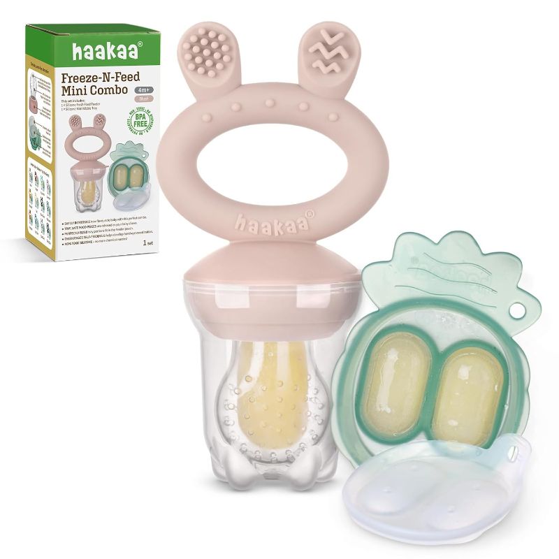 Photo 1 of Haakaa Baby Fruit Food Feeder & Mini Freezer Nibble Tray Combo, Breastmilk Popsicle Molds for Baby Cooling Relief, BPA Free Silicone Feeder for Safe Infant Self Feeding, 4 Month+ (Blush)
