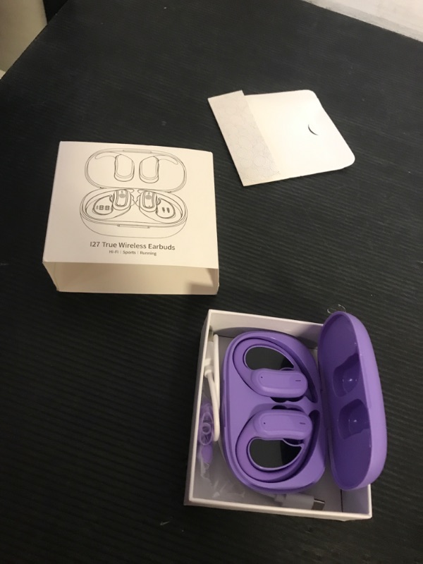 Photo 1 of TRAUSI Wireless Earbuds Bluetooth Headphones, Bluetooth 5.3 Stereo Over Ear Buds,Noise Cancelling Mic, IPX7 Waterproof Headset for Workout/Running - Purple