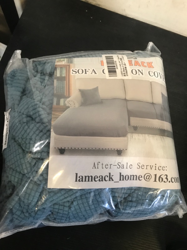 Photo 1 of LA MEACK Couch Cushion Covers for Sectional Sofa L Shape Washable Separate Seat Chaise Couch Cover Stretch Sofa Slipcovers with 2 Pcs Pillowcases(2 Seater + 1 Chaise, Blue)