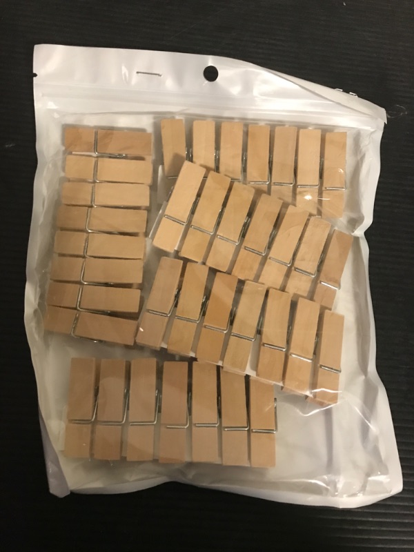 Photo 1 of HAHIYO Wooden Clothes Pins Clothespins Wide Do NOT Fall Apart 1.77 inches Length 40 Pack Sturdy Strong Springs No Rust No Discoloration for Laundry Bathroom DIY Craft Photos Food Opened Bags