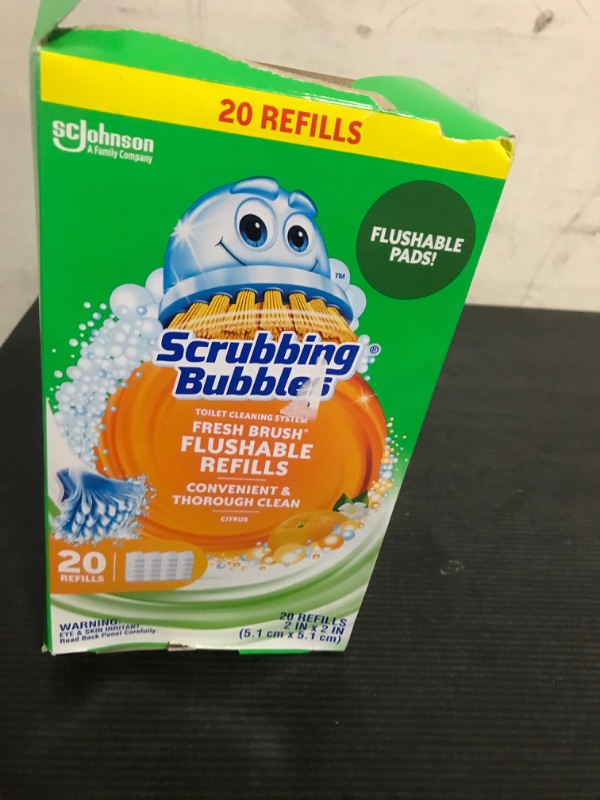Photo 1 of Scrubbing Bubbles Flushable Toilet Bowl Wand Cleaner Refills, Fresh Brush Cleaner Toilet Refill Pads, Removes Limescale & Odors, Citrus Scent, 20 Count (Pack of 1)