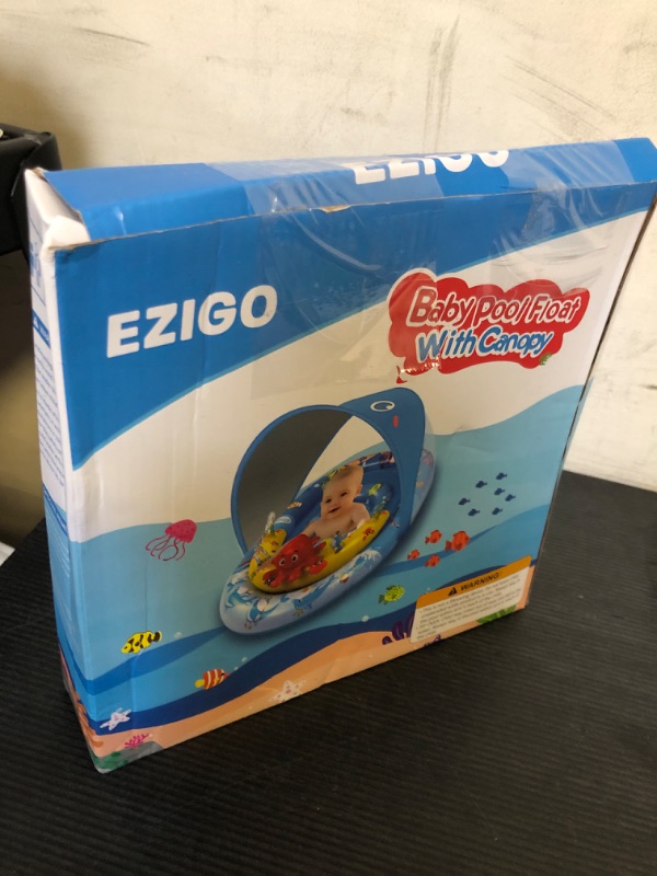Photo 1 of EZIGO Baby Pool Float with Canopy UPF50+ Sun Protection, Inflatable Kids Pool Floats with Ocean Animal Toys for Babies 6-36 Months, Infant Swimming Float with Adjustable Safety Seat for Boys Girls
