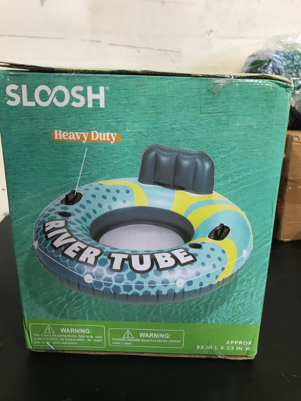 Photo 1 of SLOOSH Inflatable River Tubes Float - Heavy Duty Pool Tube Floats for Adults Floating, Lake Floaties River Run Sports Fun, Large Raft Water Lounger with Cup Holders Mesh Bottom (53 inches, Blue)
