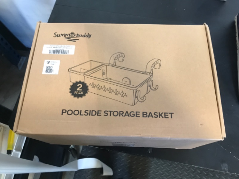 Photo 1 of SUMMERBUDDY 2 Sets Upgrade Poolside Storage Basket, Above Ground Pool Storage Basket with Pool Cup Holder, For Steel Round or Oval Frame Above Ground Pools, Fits 3 Inch or Less Top Rail