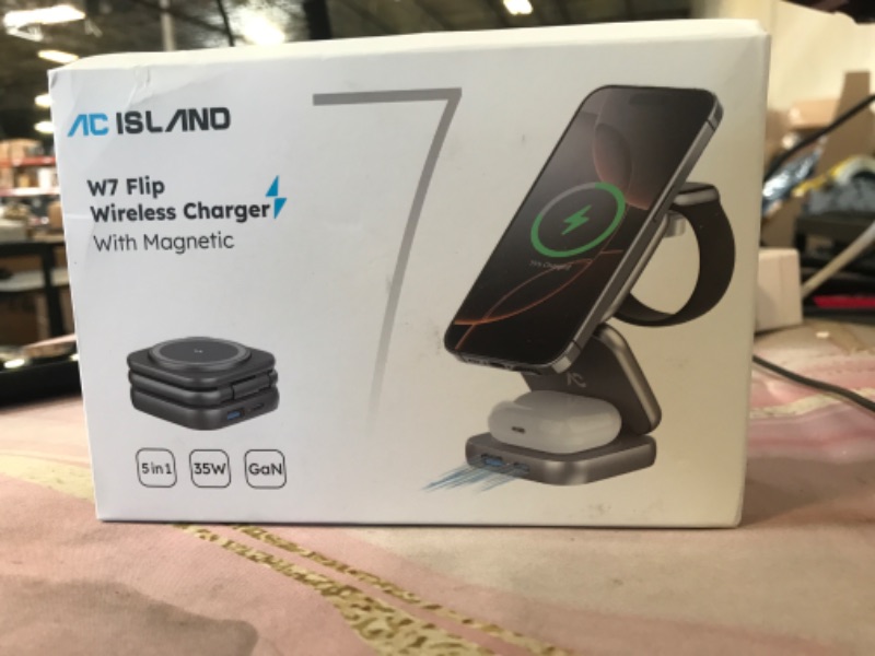 Photo 1 of 5-in-1 Wireless Charger for MagSafe, AC ISLAND Portable Travel Charging Station, 15W Max Fast Foldable Magnetic Stand, Evolved for iPhone 16/15/14/13 Series, Apple Watch, AirPods (with 35W Adapter)