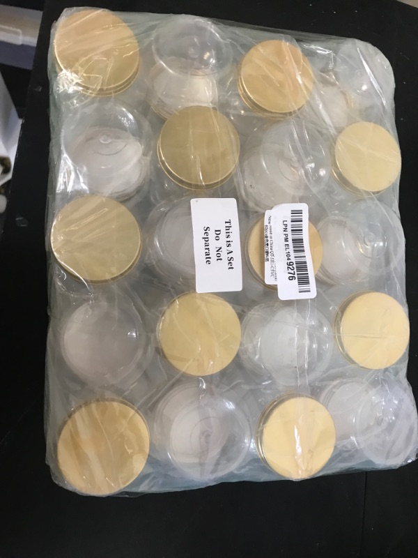 Photo 1 of 60 Pcs 4 oz Clear Plastic Jars with Lids Mini Storage Containers Wide Mouth Mason Jars Bulk for Jam Herb Jelly Candy Wedding Favors Shower Party Favors (Gold)