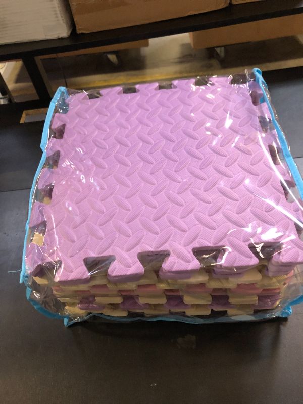 Photo 1 of Tamiplay Foam Play Mat for Baby, 0.4 Inch Thicked Interlocking Floor Mats with Solid Colors, Soft Non-Toxic Squares Baby Play Mat, EVA Foam Puzzle Floor Mat for Toddler, 16 Tiles(Pink/Beige/Purple)
