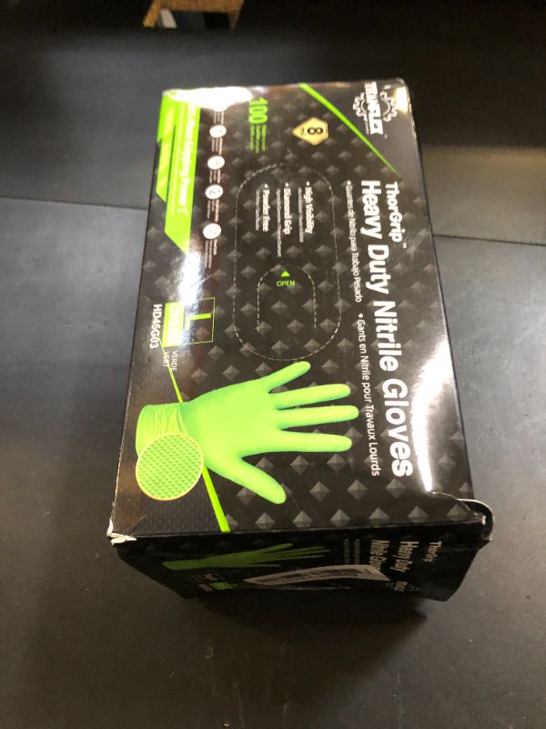 Photo 1 of TITANflex Thor Grip Heavy Duty Green Industrial Nitrile Gloves, 8-mil, Large, Box of 100, Gloves Disposable Latex Free with Raised Diamond Texture Grip, Powder Free, Rubber Mechanic (HD45G03)