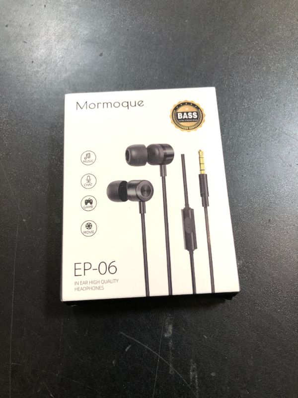 Photo 1 of MORMOQUE EP-06 Wired Earbuds in-Ear Earphones,Build-in Microphone Noise Isolating Headphones,3.5mm Jack 4.9ft Long Cord Ear Buds,HD Bass Audio,with 6 Ear Tips,for Smartphones/Laptop/Computer Etc-Black