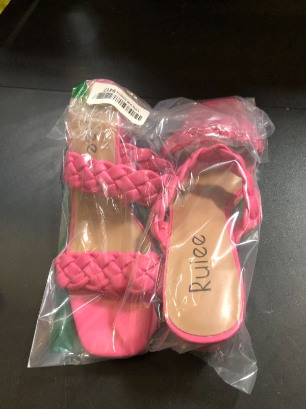 Photo 1 of Ruiee Women's Heels Braided Heeled Sandals, Squear Open Toe Slides Sandals Slip on Chunky Heel Sandals Dressy Summer Shoes for Women. 2408085 Pink Size8