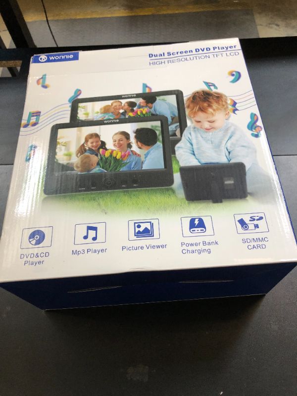 Photo 1 of WONNIE 10.5" Two DVD Players Dual Screen for Car Portable CD Player, Play a Same or Two Different Movies with Two Mounting Brackets, 5-Hour Rechargeable Battery, Support USB/SD Card Reader