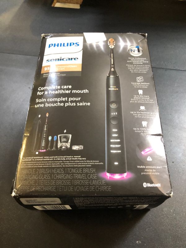 Photo 1 of Philips Sonicare DiamondClean Smart 9500 Electric Toothbrush, Sonic Toothbrush with App, Pressure Sensor, Brush Head Detection, 5 Brushing Modes and 3 Intensity Levels, Black, Model HX9923/11