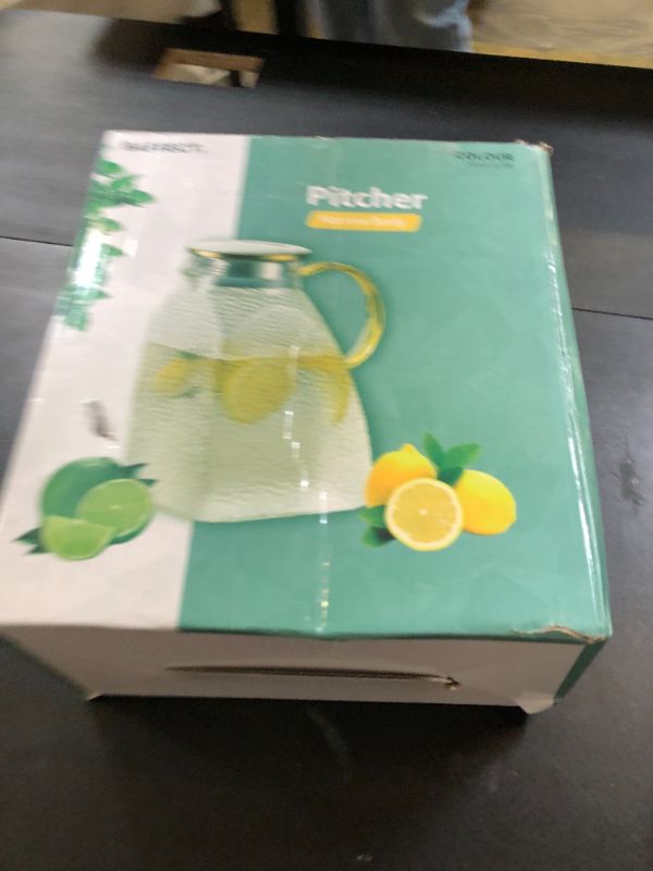 Photo 1 of Baffect Water Pitcher, High Borosilicate Glass Jug with Stainless Steel Lid, Leakproof Fridge Door Carafe for Hot or Cold Beverage (1.8 L/63 oz.)