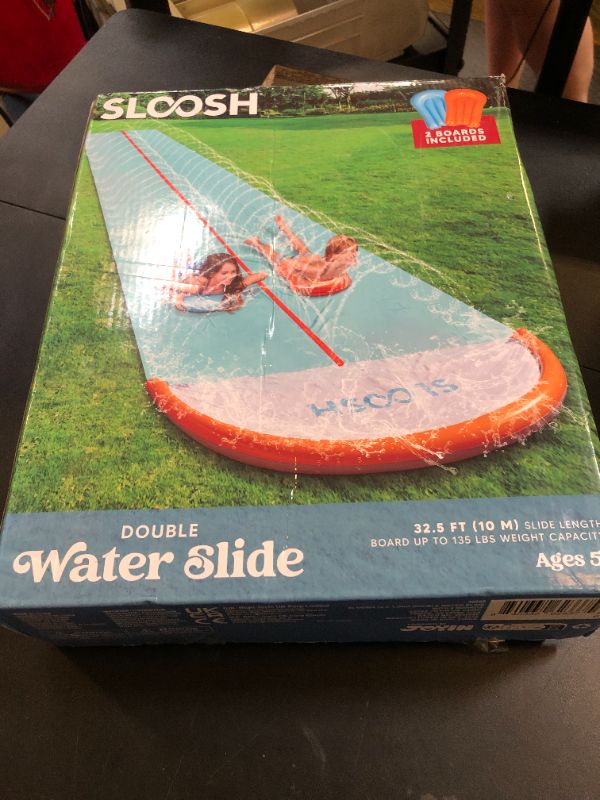 Photo 1 of Sloosh 32.5ft Water Slide with 2 Inflatable Boards,Extra Long Double Lane Lawn Water Slip and Slides with Sprinkler for Kids Adults Backyard Summer Outdoor Toy