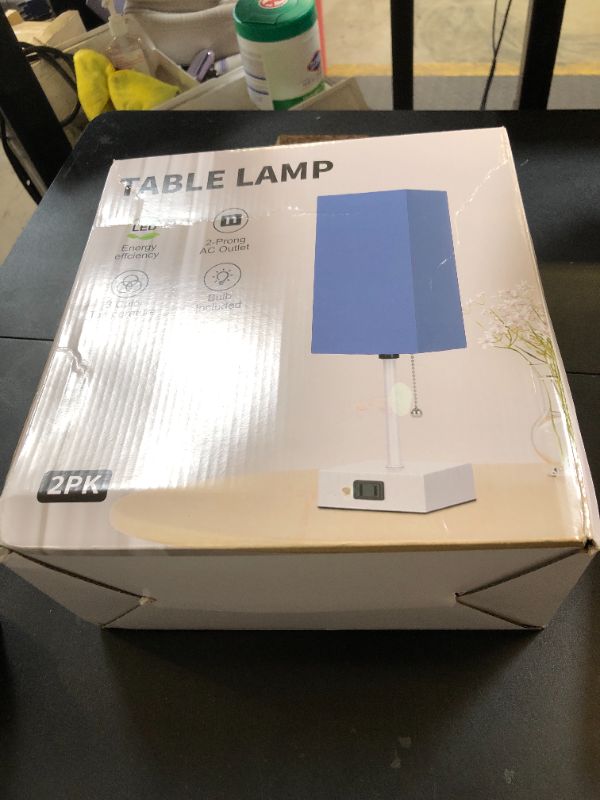 Photo 1 of Table Lamp for Bedroom Set of 2, Bedside Lamps with 3 Color Temperatures Night Light, Lamp for Night Stands with AC Outlet and Square Shade, Pull Chain Small Desk Lamp for Living Room Home Decor