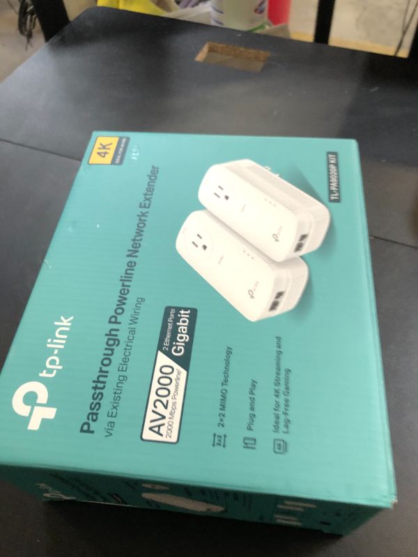 Photo 1 of TP-Link AV2000 Powerline Ethernet Adapter TL-PA9020P KIT - Powerline Network Adapter w/ Passthrough, Noise Filter, 2x2 MIMO, 2 Gigabit Ports, Ethernet Over Power, Plug Pair & Play, Power Saving Mode