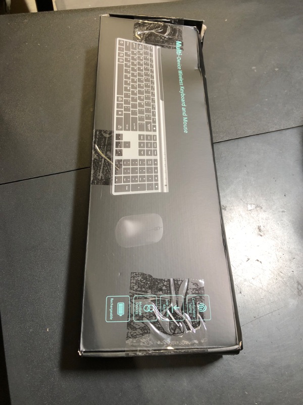 Photo 1 of CHESONA Wireless Keyboard and Mouse Combo, Wireless Rechargeable Full Size Mulit-Device (BT 5.0+3.0+2.4G) Keyboard Mouse Combo for Mac OS/iOS/Windows/Android (Silver Black)