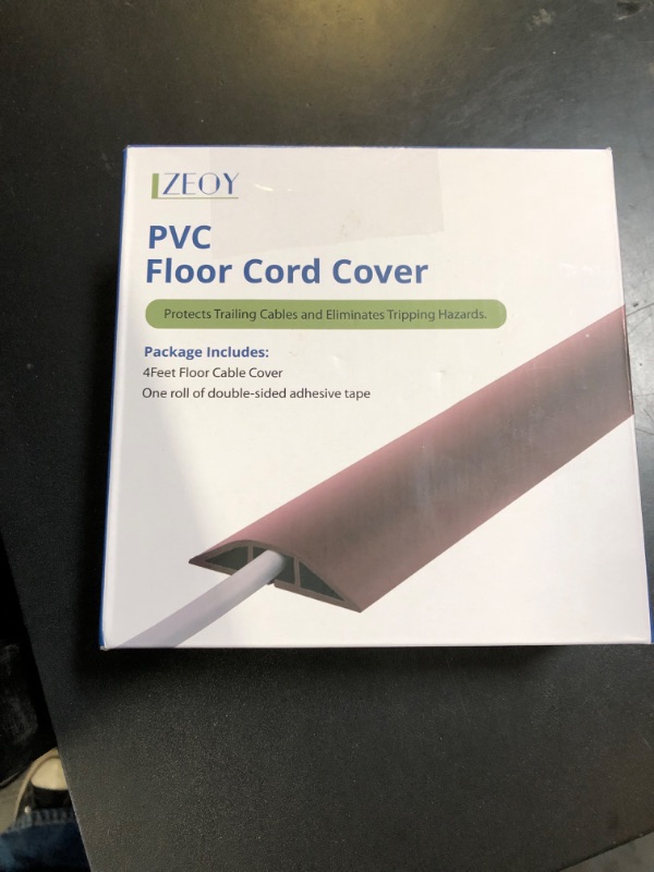 Photo 1 of 4FT Cord Cover Floor, Beige Cord Hider Floor, Extension Cable Cover Power Cord Protector Floor, Cable Management Hide Cords on Floor- Soft PVC Wire Covers - Cord Cavity: 0.47" (W) x 0.24" (H)