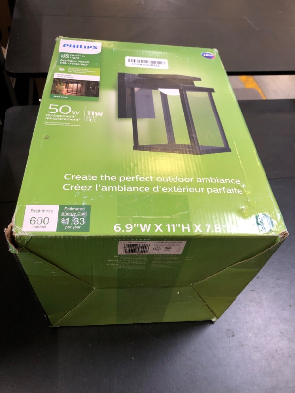 Photo 1 of Philips LED Outdoor Light Fixture - Rectangle - Bright White 3000K - 50W - 600 Lumen - Outdoor Wall Lights - All Weather Resistant - Durable Metal - Black - 1 Pack