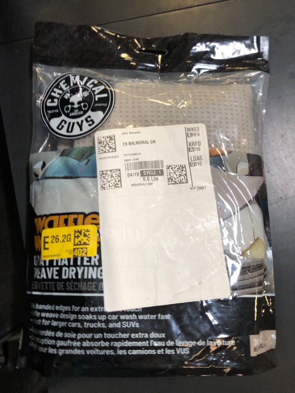 Photo 1 of Chemical Guys MIC_781_01 Waffle Weave Gray Matter 70/30 Blend Microfiber Drying Towel with Silk Edging, 25" x 36"