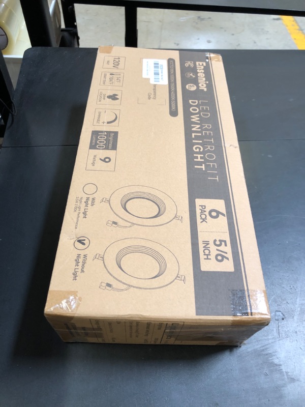 Photo 1 of Ensenior 5/6 Inch 5CCT LED Can Lights 6 Pack, Retrofit Led Recessed Lighting, Baffle Trim, Dimmable, 9W=110W, 1000LM, 2700K/3000K/3500K/4000K/5000K Selectable, IC Rated - FCC Certified