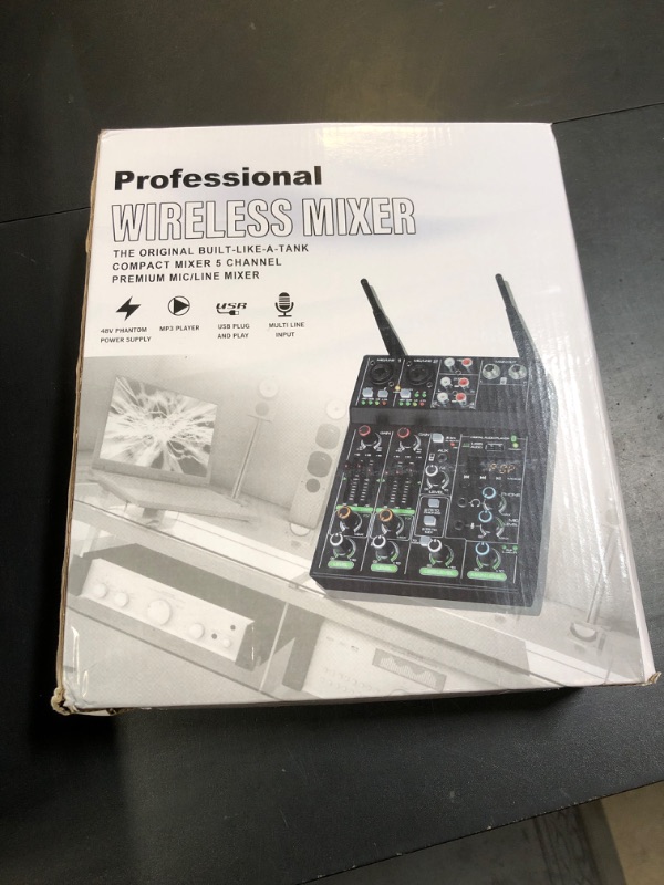 Photo 1 of Professional Audio Mixer With Dual Wireless Microphone, Sound Board Console System Interface 4 Channel Dj Mixer USB Bluetooth MP3 Computer Input 48V Phantom Power, Suitable for DJ Karaoke PC Guitar