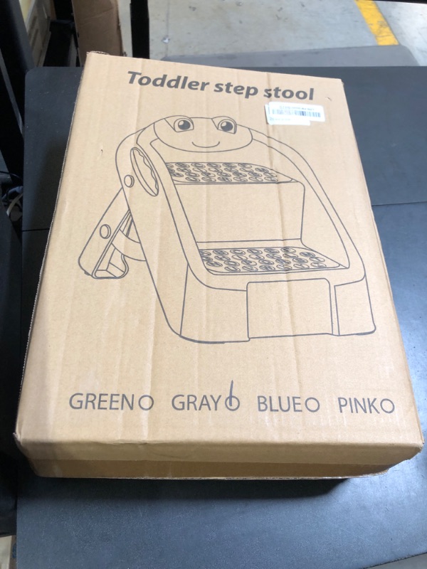 Photo 1 of iBabyMax Toddler Step Stool, Easy to Fold Step Stools for Toddlers with Non-Slip Surface & Alphabet Patterns, Lightweight & Cute Kids Step Stool for Potty Training, Bathroom Sink, and Bedroom, Gray