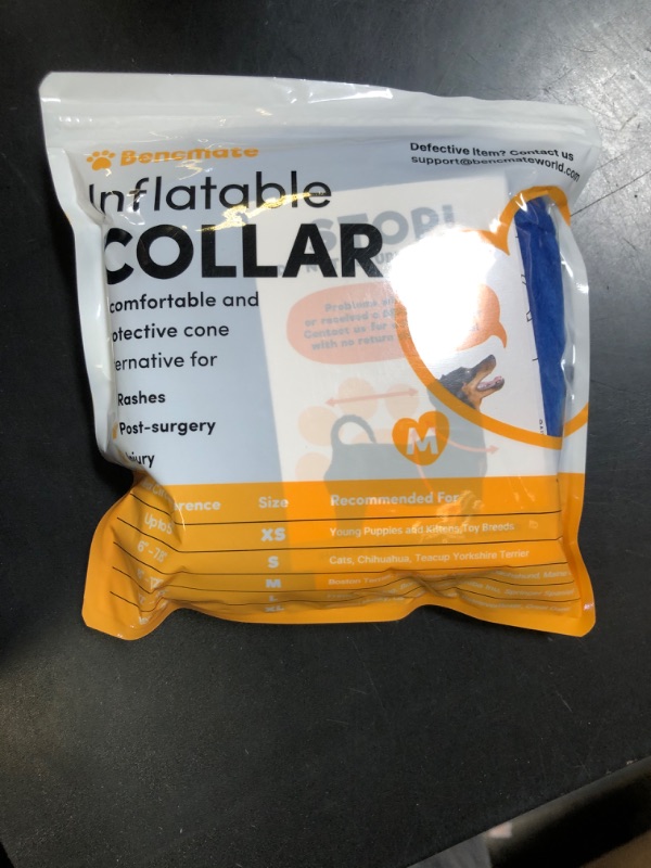 Photo 1 of BENCMATE Protective Inflatable Collar for Dogs and Cats - Soft Pet Recovery Collar Does Not Block Vision (Medium, Blue)