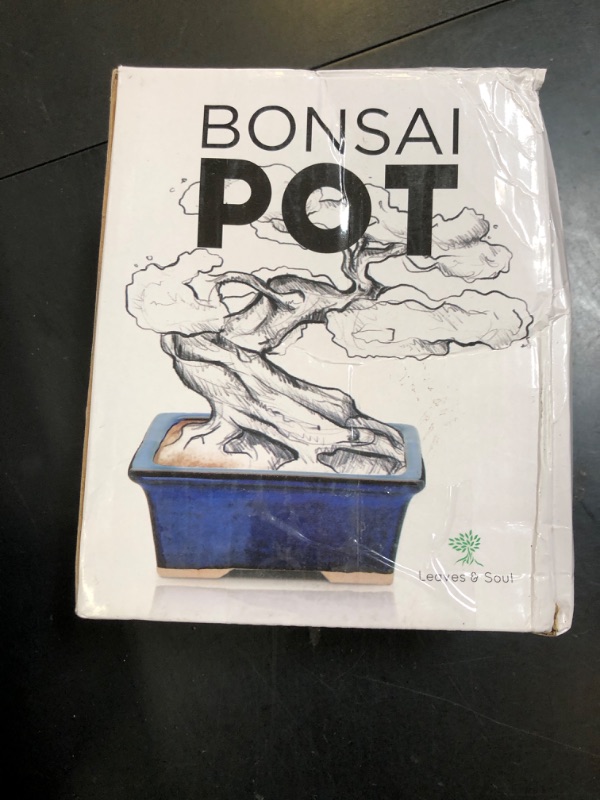 Photo 1 of Glazed Ceramic Bonsai Pot - Ceramic Planter for Succulents and Small Plants - Blue Rectangular Pot Perfect for Indoor and Outdoor Gardens, Tables and Decor