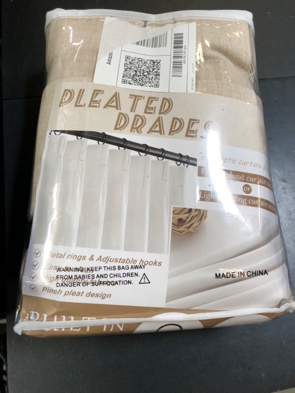 Photo 1 of Warm Beige Extra Long Thick Burlap Sheer Curtains 108 Inches Long for Living Room, Farmhouse Country Pinch Pleat Flax Linen Window Drapes with Back Tab & Ceiling Track 9 FT Light Filtering Taupe Burg