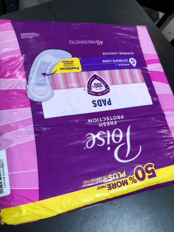 Photo 1 of Poise Incontinence Pads & Postpartum Incontinence Pads, 6 Drop Ultimate Absorbency, Long Length, 45 Count, Packaging May Vary