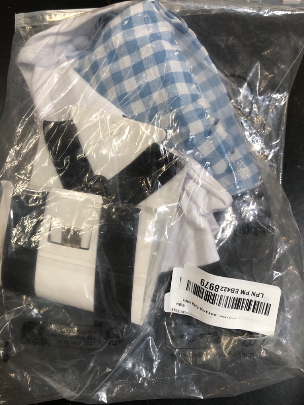 Photo 1 of Infant Baby Boy Easter Outfit Car Letter Print Short Sleeve Romper Plaid Suspender Shorts Set 2Pcs Summer Clothes (Blue, 0-3 Months)