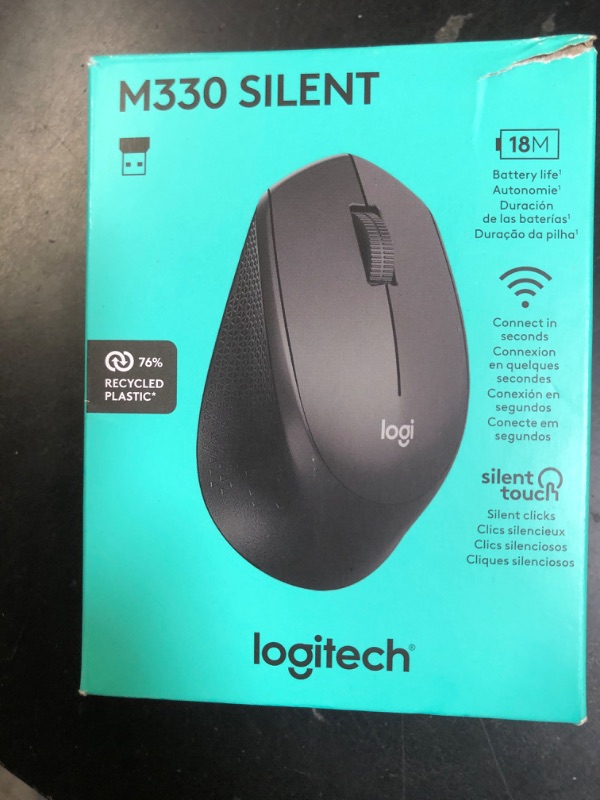 Photo 1 of Logitech M330 SILENT Wireless Mouse, 2.4GHz with USB Receiver, Optical Tracking, Quiet & Lightweight, Long Battery Life, for PC, Mac, Laptop, Chromebook - Black