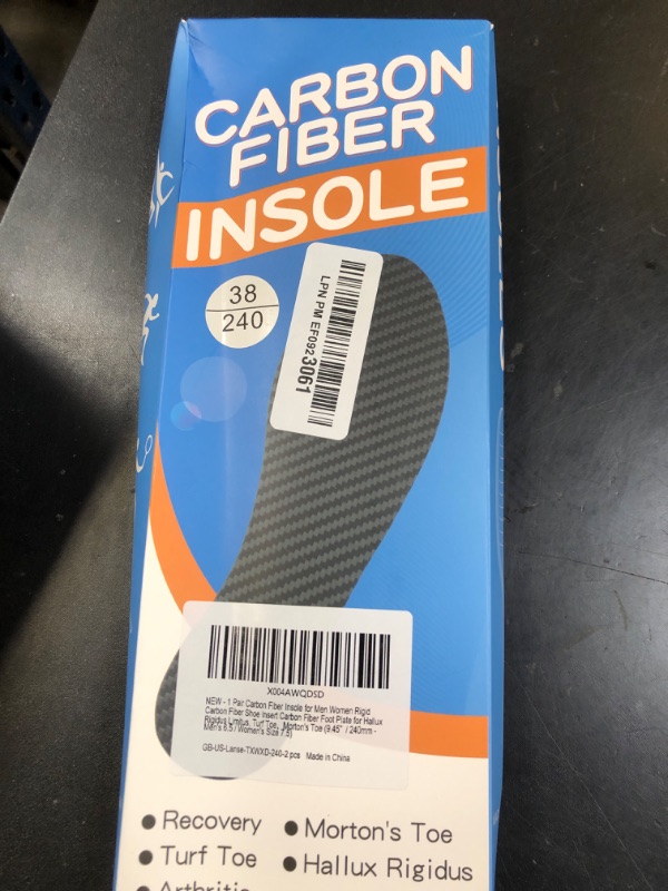 Photo 1 of 1 Pair Carbon Fiber Insole for Men Women Rigid Carbon Fiber Shoe Insert Carbon Fiber Foot Plate for Hallux Rigidus Limitus, Turf Toe?Morton's Toe (9.45” / 240mm - Men's 6.5 / Women's Size 7.5)