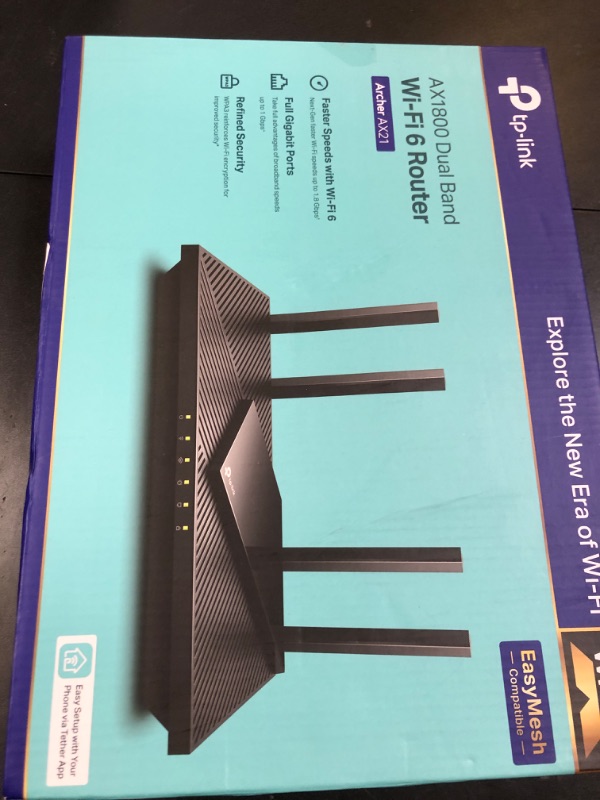Photo 1 of TP-Link AX1800 WiFi 6 Router V4 (Archer AX21) – Dual Band Wireless Internet, Gigabit, Easy Mesh, Works with Alexa - A Certified for Humans Device