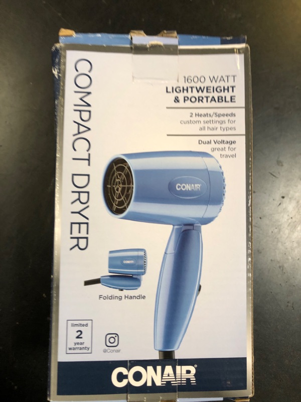 Photo 1 of Conair Travel Hair Dryer with Dual Voltage, 1600W Compact Hair Dryer with Folding Handle, Travel Blow Dryer