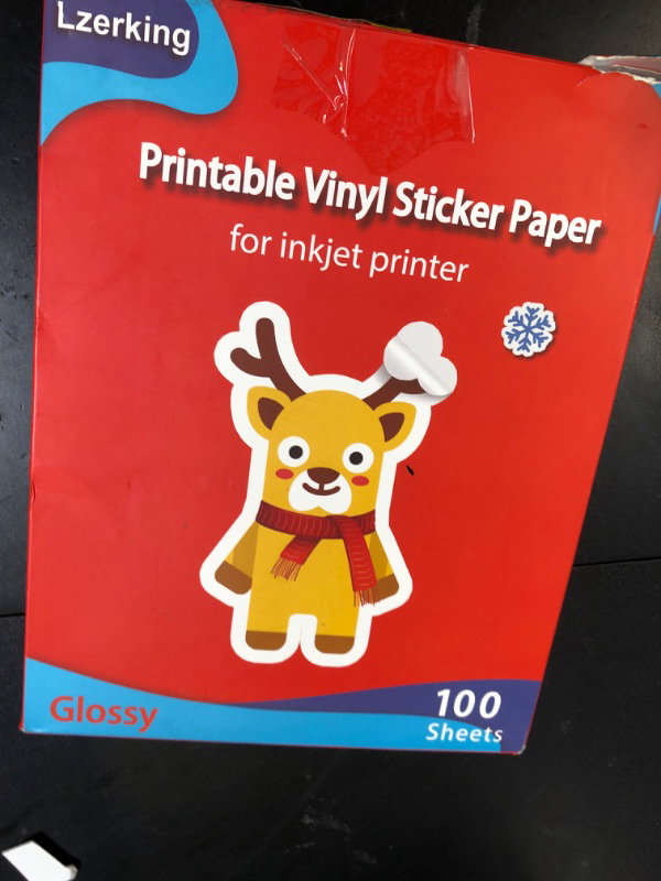 Photo 1 of Lzerking Printable Vinyl Glossy Sticker Paper for Inkjet Printer 100 Sheets White Waterproof Self-Adhesive Sheets 8.5x11 Inches