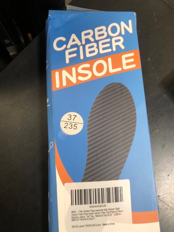 Photo 1 of 1 Pair Rigid Carbon Shoe Insert - Men's Carbon Fiber Foot Plate for Hallux Rigidus, Turf Toe, Morton's Toe (9.25' / 235mm - Men's 6 / Women's Size 7)