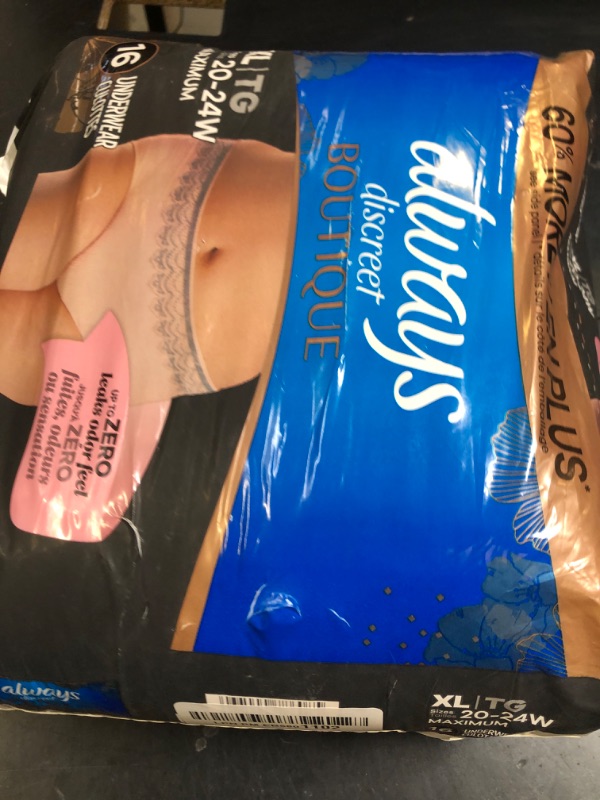 Photo 1 of Always Discreet Boutique Adult Incontinence and Postpartum Underwear for Women, Maximum Protection, XL, Rosy, 16 Count (Packaging May Vary)