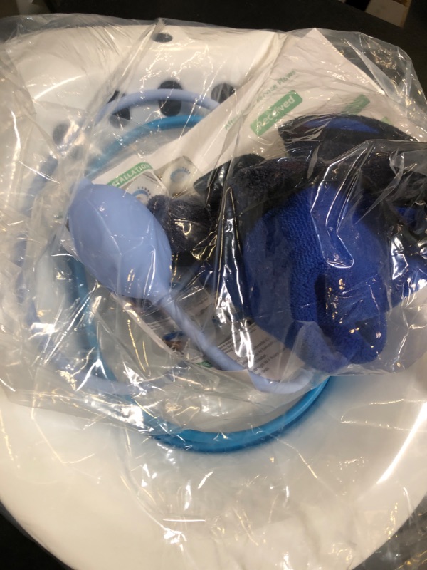 Photo 1 of Sitz Bath for Toilet Hemorrhoids Postpartum Care, Perineal Soaking Bath Over The Toilet Seat, Collapsible Sitz Basin with Flusher for Vaginal Anal Inflammation Treatment, Yoni Steam Seat, White/Blue