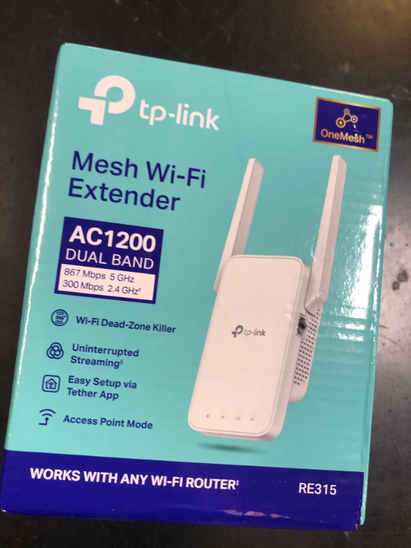 Photo 1 of TP-Link AC1200 WiFi Extender, 2025 Wirecutter Best WiFi Extender, 1.2Gbps home signal booster, Dual Band 5GHz/2.4GHz, Up to 1600 Sq.ft and 32 Devices, EasyMesh Compatible, One Ethernet Port (RE315)