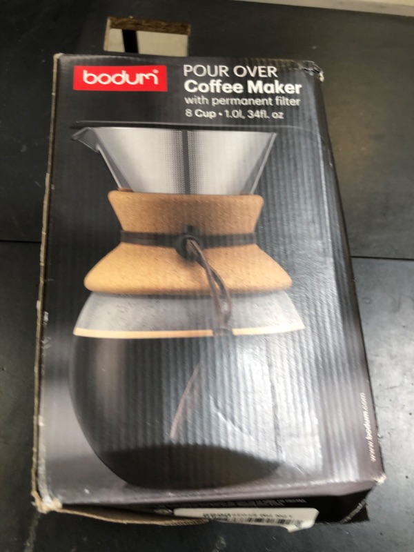 Photo 1 of Bodum 34 Oz Pour Over Coffee Maker, High-Heat Borosilicate Glass with Reusable Stainless Steel Filter and Cork Grip - Made in Portugal