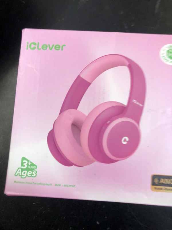 Photo 1 of iClever BTH26 Active Noise Cancelling Headphones for Kids, 60H Play Time, Safe Volume 80dBA, Type C Fast Charging, Bluetooth5.4, Kids Bluetooth Headphones with Mic AUX Cord for iPad Airplane, Pink