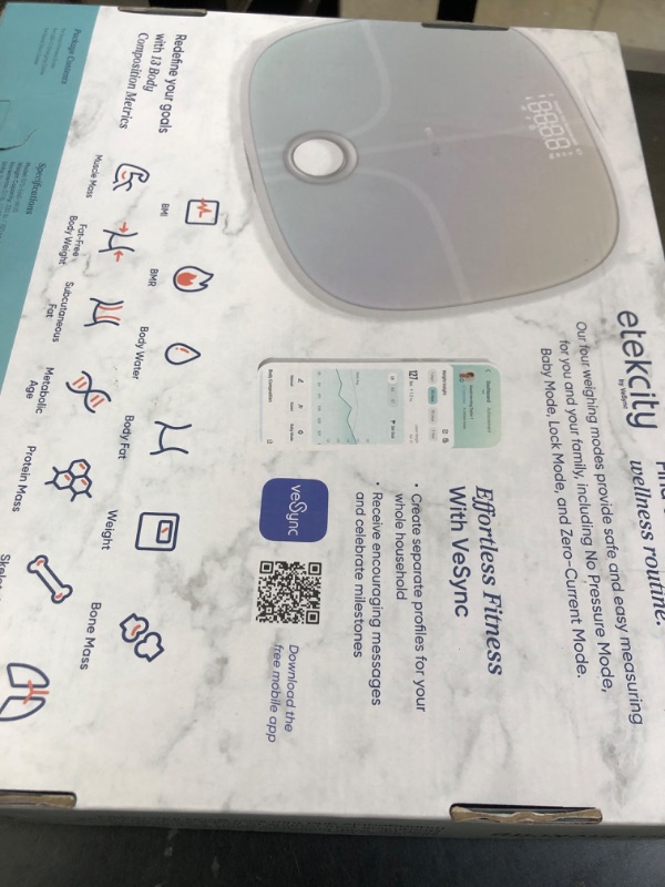Photo 1 of Etekcity Smart Rechargeable Scale for Body Weight, BMI, Fat, Muscle Mass, FSA HSA Eligible, Digital Bathroom Scale with 13 Metrics, Secret Mode, Bluetooth Connect to Free Apps, Rainbow White