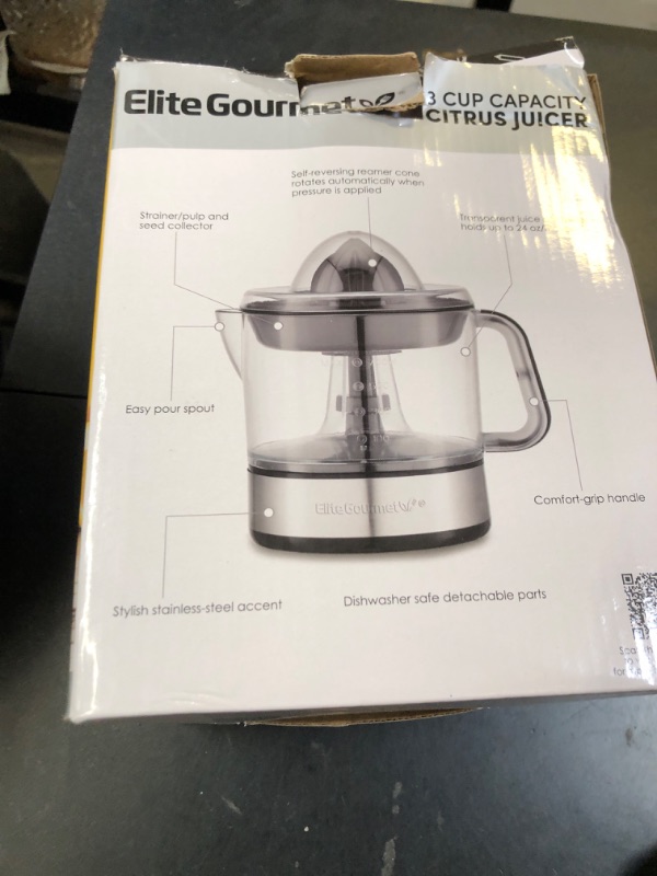 Photo 1 of Elite Gourmet ETS623 BPA-Free Electric Citrus Juicer, Compact, Large Volume, Pulp Control, Oranges, Lemons, Limes, Grapefruits with Easy Pour Spout, 24oz, Black/Stainless Steel