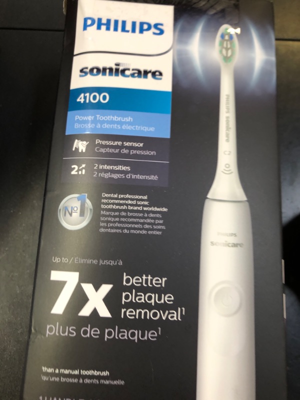 Photo 1 of Philips Sonicare 4100 Rechargeable Electric Toothbrush, with Pressure Sensor, 2 Intensity Settings, SmarTimer and QuadPacer, 14-Day Battery Life, White, Model HX3681/23