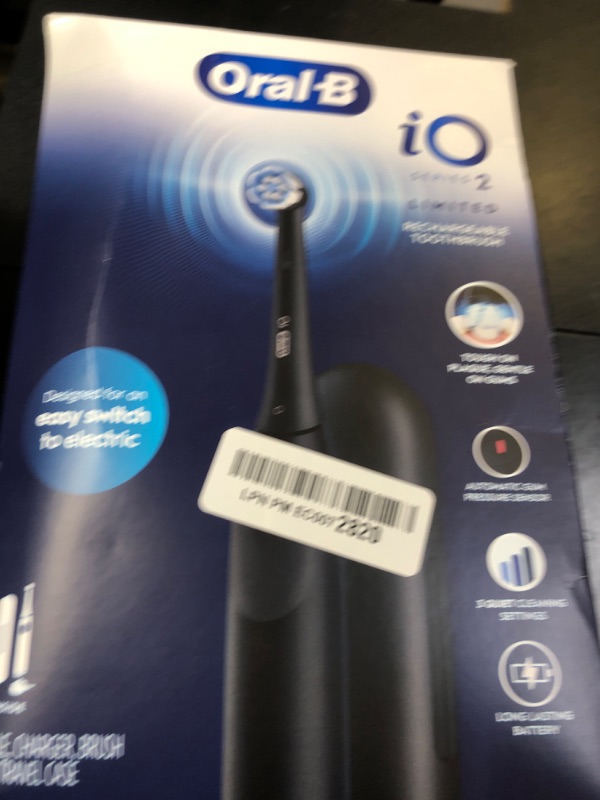 Photo 1 of Oral-B iO Simple Clean Rechargeable Electric Powered Toothbrush, Night Black with 1 Gentle Care Brush Head and 1 Black Travel Case - Automatic Pressure Sensor to Protect Gums - 3 Modes - 2 Min Timer