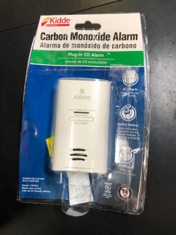 Photo 1 of Kidde Carbon Monoxide Detector, Plug In Wall with AA Battery Backup, Test-Hush Button