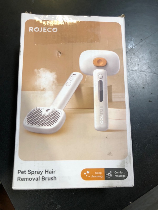 Photo 1 of ROJECO 3-in-1 Cat Steam Brush, Adjustable Mist Spray Hair Removal Comb for Cats Dogs Rabbit,Water Brush for Long & Short Haired Small Animals,Handheld Pet Shedding & Grooming Tool, USB Rechargeable