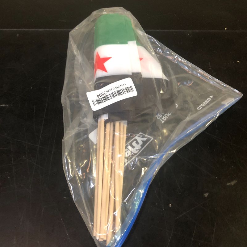 Photo 1 of Free Republic of Syria Syrian Handheld Stick Flag 4x6In 12 Pack Small Mini Green Syrian National Revolution Flag With Wooden Stick (3 Stars, 6x9IN)